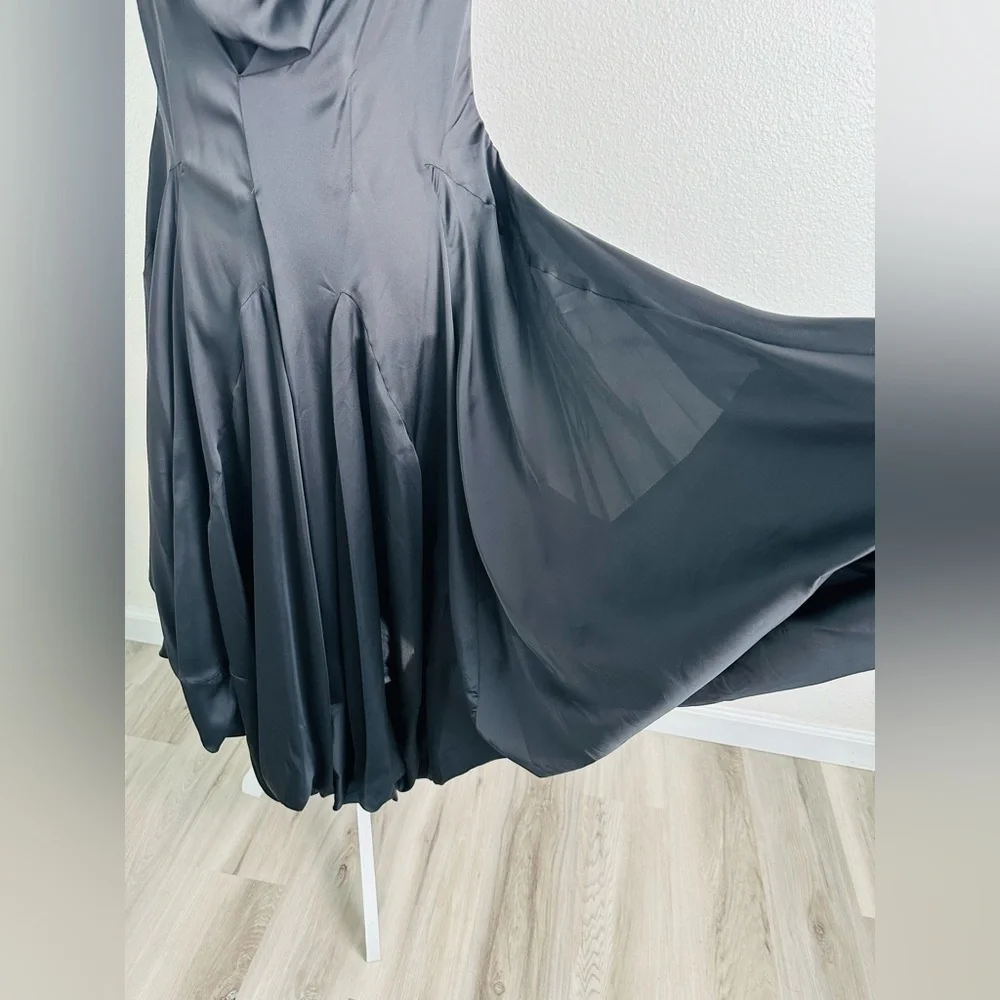 Samuel Dong  Cowl Neck Black Asymmetrical Midi Dress Size Small